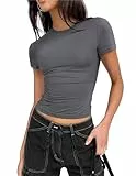 Zeagoo Tops Damen Freizeit Rundhalsausschnitt Sportshirt Weich und Bequem Slim T-Shirts Klassisches Short Shirt Dunkelgrau S