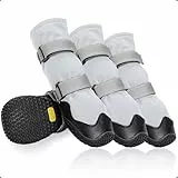 OHCOZZY Anti-Rutsch Hundeschuhe mit reflektierenden Riemen wasserdicht, verschleißfeste Leder Gummisohle Hundeschuhe Pfotenschutz fürkleine, mittlere und große Hunde 4 Stück(Größe M, Grau)
