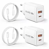 RAVIAD 20W USB C Ladegerät 2-Pack, [USBC + USBA] Schnellladegerät mit USB C Kabel 2M, Handy Netzteil Typ C mit 2-Port, Kompatibel mit iPhone 16 15 Pro Max, Samsung Galaxy S25 S24 S23 Ultra