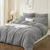 Boqingzhu Doppelte Muslin Bettwäsche 135x200 cm Grau Anthrazit Baumwolle – Temperaturregulierend Atmungsaktiv Weich– Winter Sommer Bettbezug mit Reißverschluss & 1x Kissenbezug 80x80