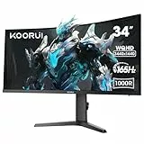 KOORUI 34E6UC 34 Zoll Ultrawide Curved Gaming Monitor, PC Bildschirm 165Hz, 1MS HDR 400, 1000R, UWQHD 3440x1440, Adaptive Sync, 2xHDMI & Display Port, VESA 75x75mm, DCI-P3 90% Höhenverstellbar