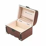 VORCOOL Retro Holz Schatzkiste Aufbewahrungsbox Holz Geld Aufbewahrungsbox Sparschwein mit Schloss Und Schlüssel Geschenk für Kinder Erwachsene