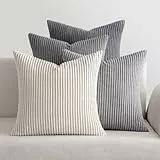 MIULEE Kordsamt Kissenbezug Kissenhülle Dekorative Sofakissen Quadratische Dekokissen Zierkissenbezug Gestreifte Kissenbezüge für Wohnzimmer Schlafzimmer 4 Stück 40x40cm Dunkelgraue Serie Series
