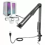 FIFINE USB Mikrofon PC Gaming mit Arm, Microphone weiß für MAC PS4 PS5 mit Stummschalttaste, Popfilter, Shock Mount für Streaming Podcast Studio