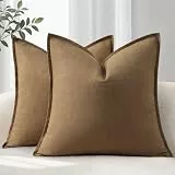 YCOLL Kissenbezug 50x50 2er Set Gemütliche Weiche Natur-Leinen Kissenhüllen Einfarbige Sofakissen Moderne Kissenbezüge mit Kante Dekokissen für Couch, Bett Wohnzimmer Cocobraun