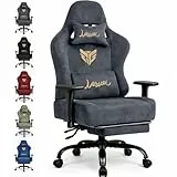 Gaming Stuhl Chair Gamer Sessel - wildlederartiger Stoff, 3D-Armlehnen, neigbare Rückenlehne, höhenverstellbarer Sitz, ausziehbare Fußstütze, Lenden- & Kopfstütze, 220 kg Belastbarkeit, Grau