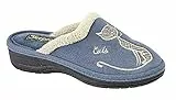 Sleepers Velours-Hausschuhe mit Katzenmotiv, für drinnen und draußen, hochwertige Hausschuhe, blau, 38 EU