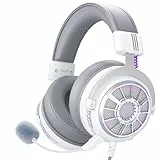 EKSA Gaming Headset PC, PS4 Gaming Kopfhörer mit Mikrofon, Over Ear kopfhörer 3.5 mm Kabel, Abnehmbarem Noise Cancelling Mic, Bass Surround Sound, Headphones für PS5 Gamer, Xbox, Switch, Laptop, weiß