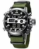 MEGALITH Herrenuhr Militär Digitaluhr Sportlich LED Groß Zifferblatt Uhren fur Männer Digital Analog Nylon Armbanduhr Herren Wasserdicht Stoppuhr Wecker Kalender - Grün Schwarz