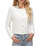 Damen Basic Langarm Frühling-Jacke Weiche Gestrickt Cardigan Vintage 2024 Open Front Strickjacke Festliche Party Oberteile für Kleid Beige Weiß S