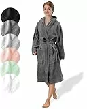 SIEGENTHAL® Damen Bademantel Frottee Velour 100% Baumwolle mit Kapuze Flauschig Kurz Knielang - Dunkelgrau L - XL