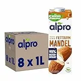 Alpro Mandeldrink Original – Geröstet – Quelle von Calcium und Vitaminen – Fett- und zuckerarm, ohne Laktose, vegan und milchfrei – 8 x 1 L – Haltbar