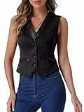 Allegra K Damen Elegant Kunstwildleder Anzugweste V-Ausschnitt Knopfleiste Vintage Ärmellos Freizeit Weste Schwarz XL