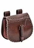 Battle-Merchant | kleine Mittelalter Gürteltasche aus braunem Leder | Bauchtasche für Damen und Herren in Braun | Wikinger Reenactment Ledertasche für den Gürtel