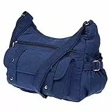 Christian Wippermann Hochwertige Canvas Umhängetasche Damen - 32x26x13 cm - Großes Front- & Rückfach - Waschbar bei 30 - Umhängetasche Stoff Damen Groß mit Vielen Fächern - Schultertasche Blau