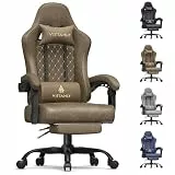 Vittanly Gaming Stuhl mit Frühling Kissen, Ergonomischer Gaming Chair Gamer Stuhl mit Kopfstütze, Lendenkissen und Fußstütze, Höhenverstellbarer Drehbarer Gaming Sessel Bürostuhl 150 kg, Braun