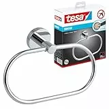 tesa SMOOZ Handtuchring, verchromt - Handtuchhalter-Ring oval - zur Wandbefestigung ohne Bohren, inkl. Klebelösung - 185mm x 130mm x 50mm