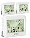 MAVORI® 3 St. Hygrometer Thermometer innen mit Uhr - präziser Luftfeuchtigkeitsmesser & Raumthermometer innen - Thermometer Hygrometer innen, Temperaturmessgerät & Hydrometer, (weiß, 3er Set)
