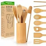 Naturoom Küchenutensilien-Set, 30,5 cm, Bambus-Kochlöffel und Spatel, perfekt für antihaftbeschichtetes Kochgeschirr, Bambus, 30,5 cm, 8 Stück