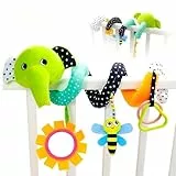 Xiyocadt Baby Spiralspielzeug Elefant – Aktivitätsspielzeug für Kinderwagen, Babyschale & Babybett, mit Rassel, Sicherheitsspiegel & Beißring, Fördert Sensorik & Motorik, Baby Spielzeug ab 0 Monate