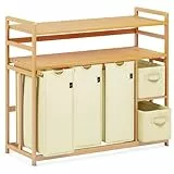 ADEL DREAM Wäschekorb 5 Fächer 2 Regale Wäschesammler 190L Wäscheboxen Mit Korb Wäschesortierer mit 3 Wäschesäcken & 2 Stoffboxen Wäschesack Bambus Wäscheregal Wäschebox Laundry basket Beige