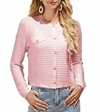 GRACE KARIN Damen Rosae Langarm Strickjacke Open Front mit Knopfleidte Bolero Elegant Gestrickt Jacke Frühling Outwear Beige Rosa L