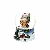 Dekohelden24 Schneekugel - Santa mit Teddy - auf blauem Sockel mit weihnachtliche Winterlandschaft, Maße H/B/Ø Kugel: ca. 9 x 7 cm Ø 6,5 cm.