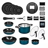 Kochgeschirr Kelton 3 in 1 mit Pfannen, Töpfe, Deckel und Gemüseschneider 27 tlg., Kochgeschirr mit Pfannen und Kochtöpfen mit Antihaft Beschschichtung, PFOA & PTFE-frei, abnehmbarer Griff