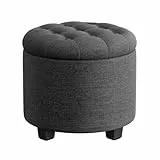 SONGMICS Sitzhocker rund, Fußhocker mit Stauraum, Schminkhocker mit Füßen, 45 x 45 x 44,5 cm, Leinenimitat, bis 150 kg belastbar, für Wohnzimmer Schlafzimmer, dunkelgrau LOM011G01V1