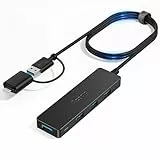 Aceele USB 3.0/ USB C Hub mit verlängertem 120cm Kabel, Ultra dünn USB Hub auf 4 USB 3.0 verlängerung, kompatibel mit Desktop-Computer, MacBook Pro/Air, iMac,Surface Pro,PS 4 und weiteren Laptops
