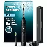 Philips Sonicare Series 4100 Elektrische Zahnbürste – Schallzahnbürste mit Drucksensor, 4 Putzeinstellungen, EasyStart, SmarTimer, 21 Tage Laufzeit, Reiseetui, Schwarz, HX4044/52, [Neu]