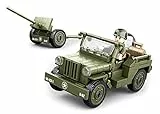 Sluban Klemmbausteine WWII - All. Jeep mit Feldhaubitze [M38-B0853], Spielset, Klemmbausteine, Soldaten, mit Spielfigur, Army WWII, bunt, SL95713