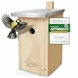 WILDLIFE HOME Nistkasten Meisen mit Metalldach für Kohlmeisen & Co. I nach NABU aus verschraubtem Massiv-Holz I Wetterfest & Unbehandelt I Vogelhaus zum Aufhängen