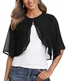 MYSSUCI Chiffon Bolero Damen Festlich 3/4 Ärmel Elegant Kurz Bolerojacke Leichte Schulterjacke Shrug Top (Schwarz, L)