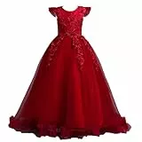 XINYUNZU Prinzessin Kleid Mädchen Tüll Kleider Lang Puffärmeln Abendkleider Festliche Kinderkleider Ärmellos Blumenmädchenkleider Hochzeit Elegant Dress Girl Tüllkleid Sommerkleid Rot 9 Jahre