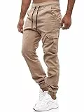 Tazzio Herren Cargo Chino Regular Fit Jogger Cargo harrem Chino Jeans Hose 16610, XL, Beige
