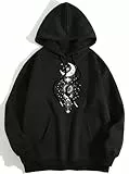Remidoo Damen-Kapuzenpullover mit Grafik, Fleece, übergroß, langärmelig, Pullover mit Tasche, Black Mh, L