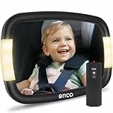 Onco LED Baby Autospiegel - 100% bruchsicher mit 2 Licht-Modi für Tag & Nacht, Rutschfester Baby Rückspiegel Auto mit 360° Schwenkung