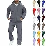 Generisch Herren Jogginganzug Einfarbig Zweiteiler Set Trainingsanzug Sportanzug Kordelzug​ Reißverschluss Freizeitanzug mit Sweatshirt und Jogginghose Baumwolle Tracksuit Casual Outfit