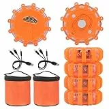 Yinaolan 6 Stück LED Warnleuchte Auto Panne Mit 9 Blinkmodi,Wasserdicht Warnleuchten & Notbeleuchtung Warnlampe Mit Mit Usb-Autoladegerät Und 3-In-1-Ladekabel, FüR Boot Schiff FüR PKW LKW RV