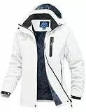 YSENTO Damen Winterjacke Wasserdicht Skijacke Softshelljacke Warm Gefüttert Winddicht Outdoor Snowboardjacke(Weiß,S)