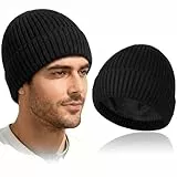 TSKNOMO Dicke Strickmütze mit Fleecefutter für Damen & Herren – Warme Wintermütze, Weiche Thermo-Beanie mit Umschlag für kaltes Wetter, Outdoor, Skifahren & Alltag