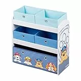 roba Spielregal aus Holz Paw Patrol - Spielzeugregal mit 5 Boxen - Montessori Aufbewahrungsregal für Jungen & Mädchen - Weiß/Grau…