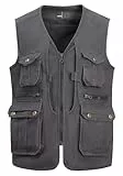 AIEOE Herren Cargo Weste Netzfutter Arbeitsweste Atmungsaktivität Multifunktionsweste mit Vielen Taschen Angelweste EU L (Asie 3XL)