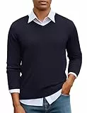 iClosam Herren V Ausschnitt Pullover Langarm Strickpullover Männer Winter Baumwollpulli Regular Fit Sweater Einfarbiger Herrenpullover für Layering,Marineblau,2XL