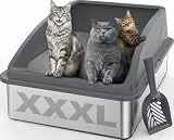 FURTIME Katzenklo Edelstahl XXXL, Katzentoilette Edelstahl 71x51x31 cm, Extra Großes Katzenklo mit Abnehmbarem Hohem Rand, Leicht zu Reinigen, Geeignet für Mehrkatzenhaushalte & Große Katzenrassen