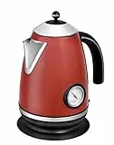 Team Kalorik TKG JK 1046 R Edelstahlwasserkocher mit Temperaturanzeige, Edelstahl, Kunststoff, 1.7 liters, Rot