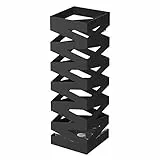 SONGMICS Regenschirmständer aus Metall, Schirmständer, quadratisch, 4 Haken und eine herausnehmbare Wasserauffangschale, 15,5 x 15,5 x 49 cm, schwarz LUC16B