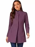 Allegra K Damen-Winterübermantel, mittellang, Stehkragen, Einreiher, Oberbekleidung, L