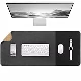 HAUTOCO Kork Schreibtischunterlage 80x40cm, Vintage schwarz PU-Leder & Stoff Mausmatte, Rutschfeste Große Desk Mat mit Kantenschutz für Büro und Zuhause